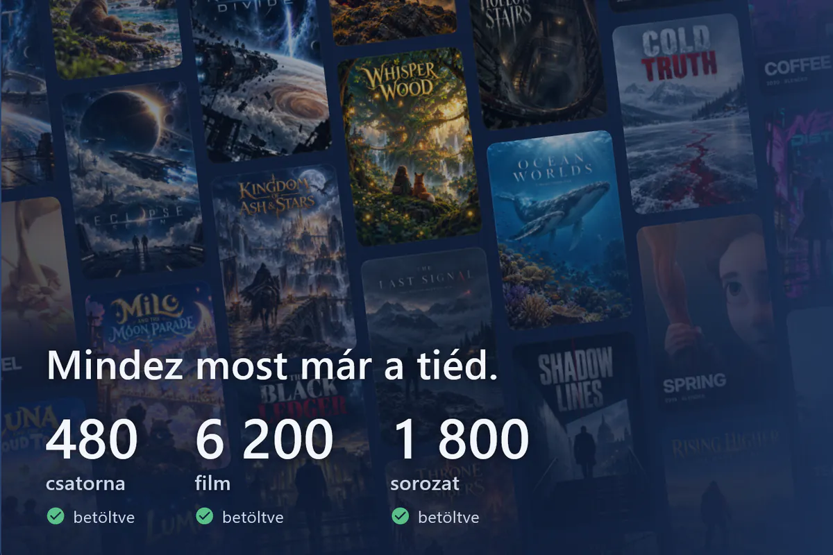A visiv készen áll: plakátfal, 480 csatorna, 6200 film és 1800 sorozat betöltve (demóforrás).