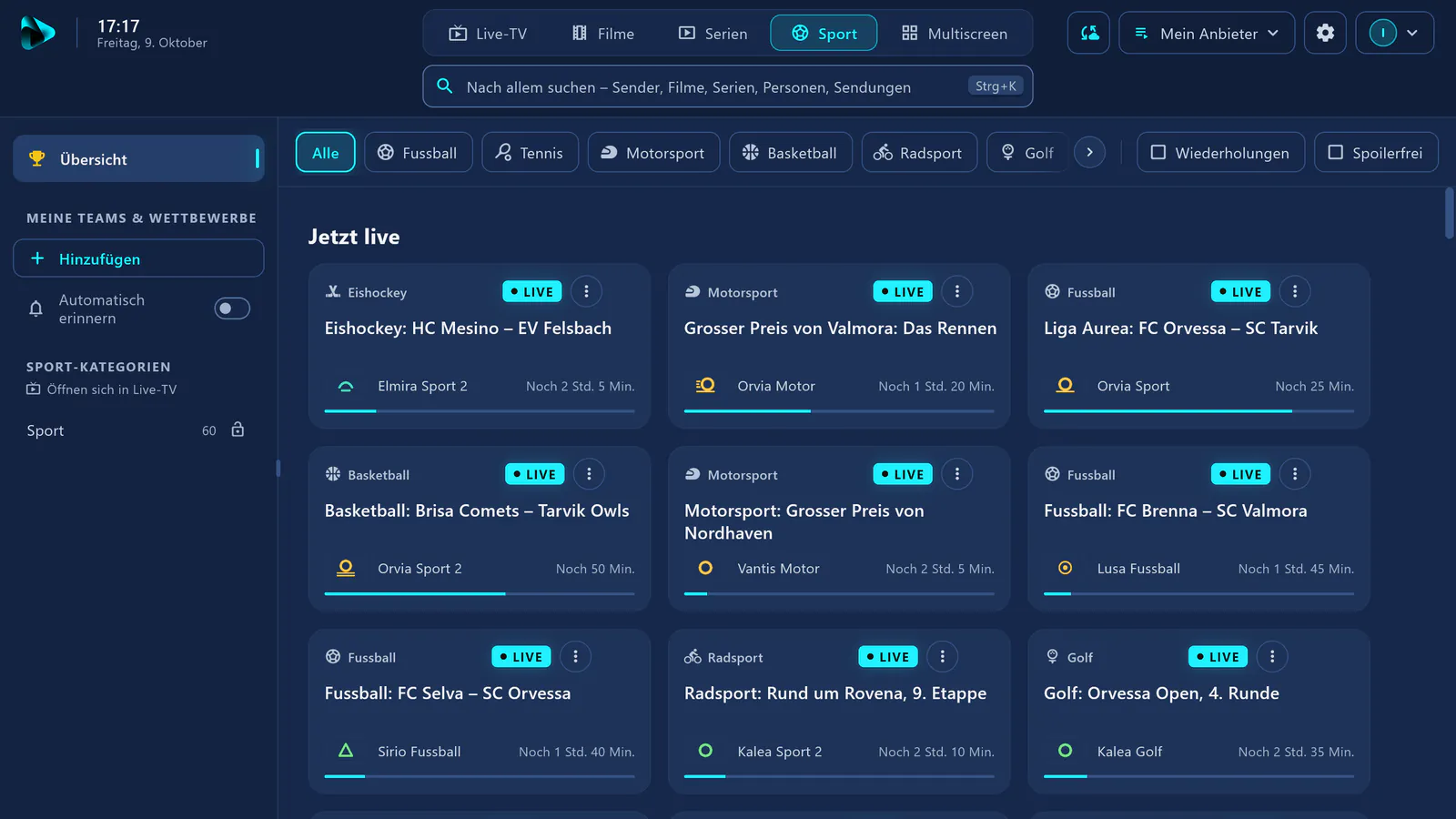 Sport in visiv: Karten aller Spiele, die jetzt live laufen – Fussball, Eishockey, Basketball, Motorsport und mehr.