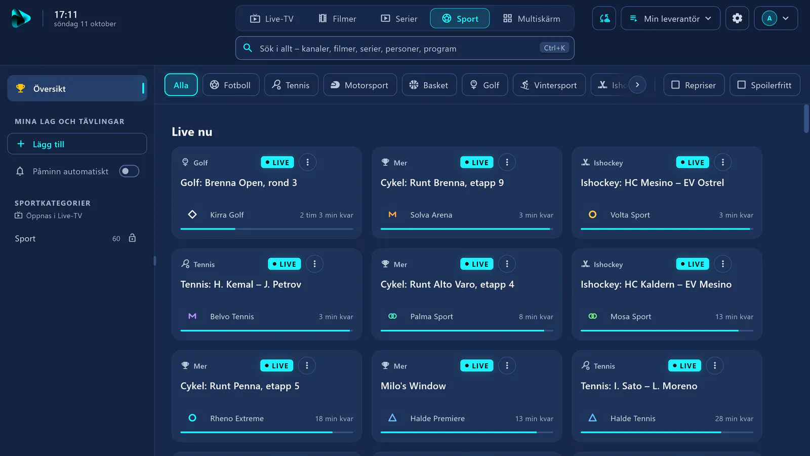 Sport i visiv: kort för alla matcher som är live just nu – fotboll, ishockey, basket, motorsport och mer.